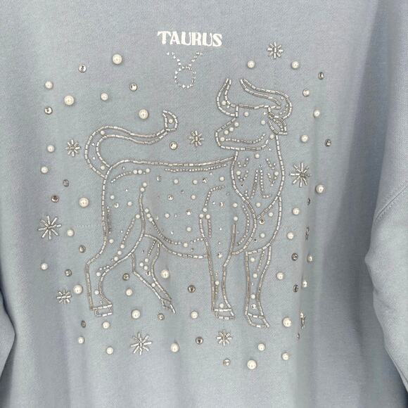 Forever 21 Taurus Zodiac Embroidered Beaded Pearl Oversized Sweater NWT Size M - Picture 3 of 6